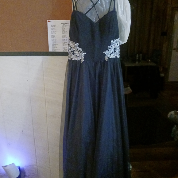 JCPenney Navy Blue Prom Dress with Silver Accents - Picture 1 of 4